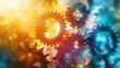 © Pornarun - Highprecision industrial tools close up, focus on, copy space, vibrant colors, Double exposure silhouette with gears