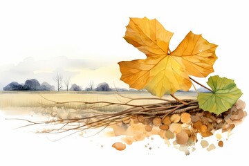 Wall Mural - A watercolor of a butternut leaf