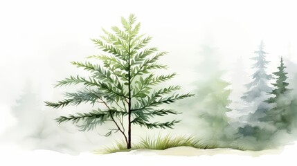 Wall Mural - A watercolor of a hemlock leaf