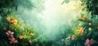 © Seksan - Lush tropical rainforest with vibrant flowers and dense foliage, bathed in sunlight, creating a serene nature scene.
