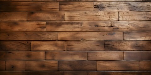 Wall Mural - Detailed view of brown hardwood plank wall with brickwork pattern and textured finish. Concept Hardwood Plank Wall, Brickwork Pattern, Textured Finish, Detailed View