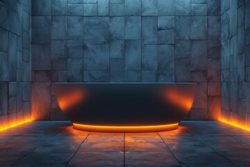 Sticker - Luxurious bathroom with black freestanding bathtub, orange lighting, and dark walls, creating a dramatic and stylish space