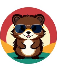 Canvas Print - AI generated illustration of a brown bear with sunglasses on a white background