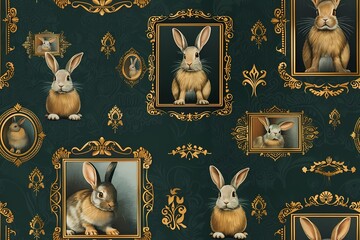 Wall Mural - Seamless bunny fairytale pattern 