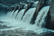 © oleg525 - Generative ai on theme of hydroelectric power energy plant with large turbines and water spills