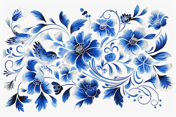 Wall Mural - there is a blue and white floral design on a white background