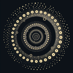 Wall Mural - there is a spiral design with circles and dots on a black background