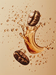 Wall Mural - there is a coffee bean and a coffee bean splashing into a cup