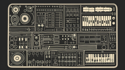 Poster - a close up of a musical instrument with a lot of sound equipment