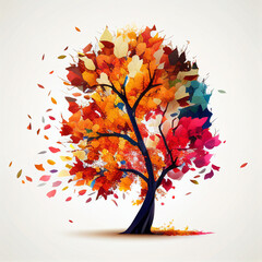 Wall Mural - there is a colorful tree with many leaves flying around it