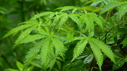 Wall Mural - araffe leaves with water droplets on them in the rain