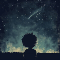 Wall Mural - there is a black kid looking at the stars in the sky