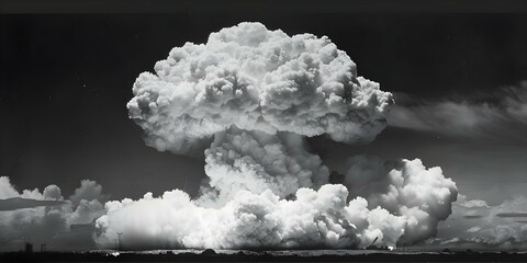 Symbolizing Nuclear Devastation: A Massive Mushroom Cloud and Its Catastrophic Aftermath. Concept Nuclear devastation, mushroom cloud, catastrophic aftermath,