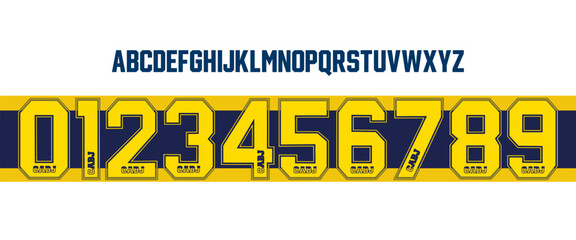 Wall Mural - team vector font 2022 sports style font kit. Boca font. sports style letters and numbers for soccer team on away jersey background.