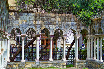 Wall Mural - Remains of public medieval garden near Columbus house in Genoa, Italy.