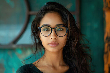 Wall Mural - Young indian beautiful model in eye glasses