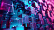 © Diana Berber - 3d abstract technology background with fractal glass cubes wall structure. Web banner and futuristic digital art.
