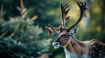 Caribou is Standing and Beautiful Background. Generative Ai