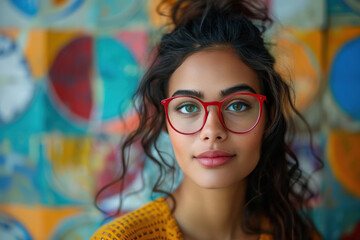 Wall Mural - Young indian beautiful model in eye glasses