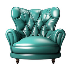 Wall Mural - 3D rendering of a tufted green leather armchair on a white background