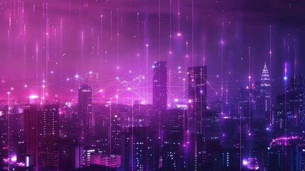 Aufkleber - Banner smart city dot point connect with gradient line, connection technology metaverse concept