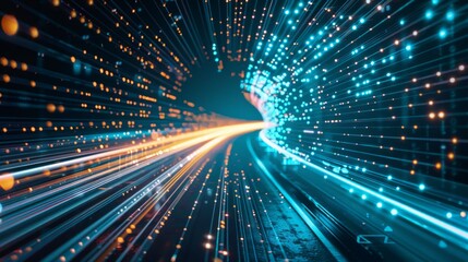Fototapete - Digital data flow on road