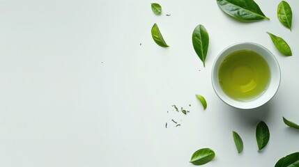 Wall Mural - Green Tea on White Background