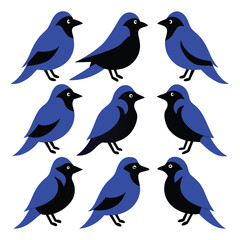 Wall Mural - Set of Blue Jay animal black silhouettes vector on white background