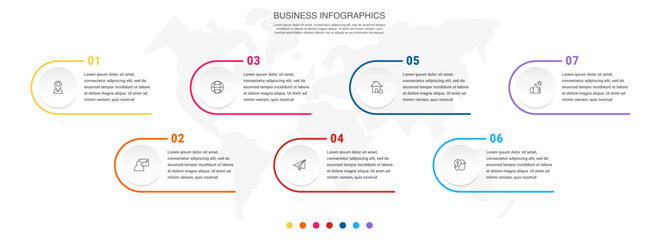 Circle vector infographic template with seven steps and options for annual reports, presentations, advertising, chart. Modern business illustration.