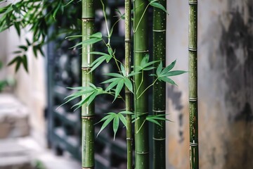 Canvas Print - Lush green bamboo stalks in a serene forest setting