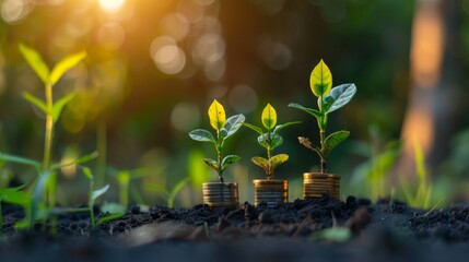 Poster - money growth concept,young plants growing up