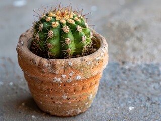 Poster - Spiny green cactus in a rustic terracotta pot