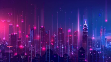 Poster - Smart city dot point connect with gradient line, connection technology metaverse
