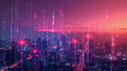 Poster - Smart city dot point connect with gradient line, connection technology metaverse