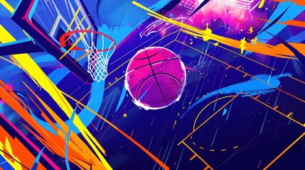 basketball abstract banner template with colorful background