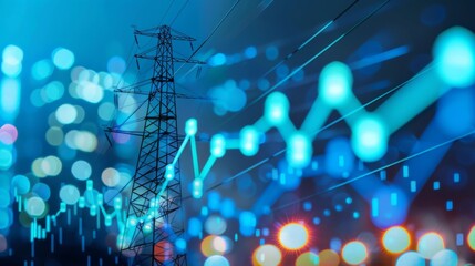 Poster - stock market graph with electric pole with blue black energy business