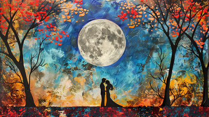 Wall Mural - fall in love under the moon 