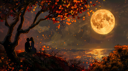 Wall Mural - fall in love under the moon 
