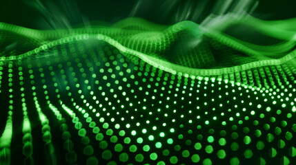 Wall Mural - A green, fuzzy, and blurry image of a wave. The image is full of dots and he is a computer-generated image. Scene is somewhat eerie and mysterious