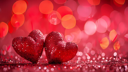 Wall Mural - Valentines day background banner - abstract panorama background with red hearts - concept love
