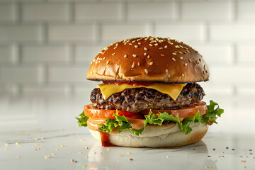 Wall Mural - a cheeseburger with lettuce tomato and cheese