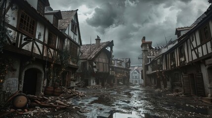 Wall Mural - an immersive experience of the medieval black plague with the user walking through the streets of a 