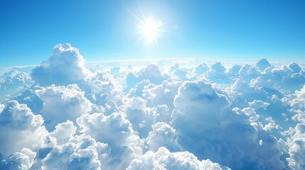 Poster - The sky is filled with fluffy white clouds and the sun is shining brightly