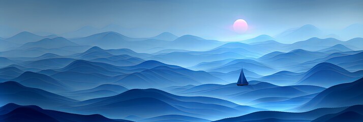 Wall Mural - A blue ocean with a boat in the middle