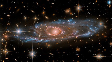 Wall Mural - A spiral galaxy with a bright orange center