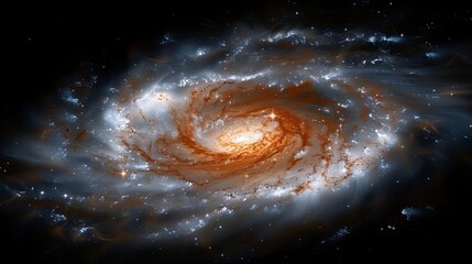 Wall Mural - A spiral galaxy with a bright orange center