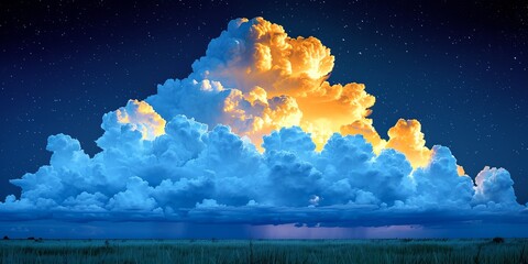 Poster - A large, fluffy cloud with a bright yellow spot in the middle