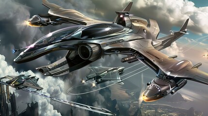 Wall Mural - Concept art of a futuristic airplane design. 