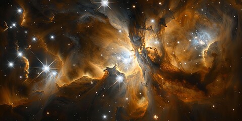 Wall Mural - A beautiful, colorful, and starry sky with a bright orange cloud in the middle