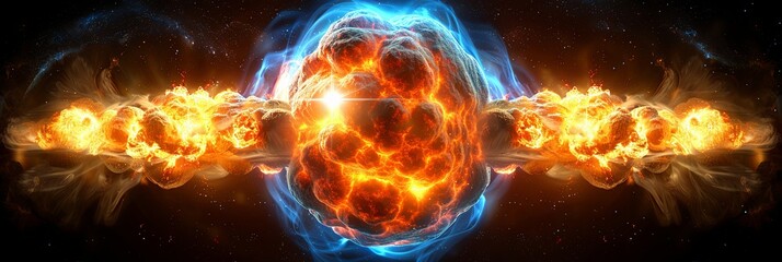 Wall Mural - a fiery explosion in space with a large glowing ball in the middle